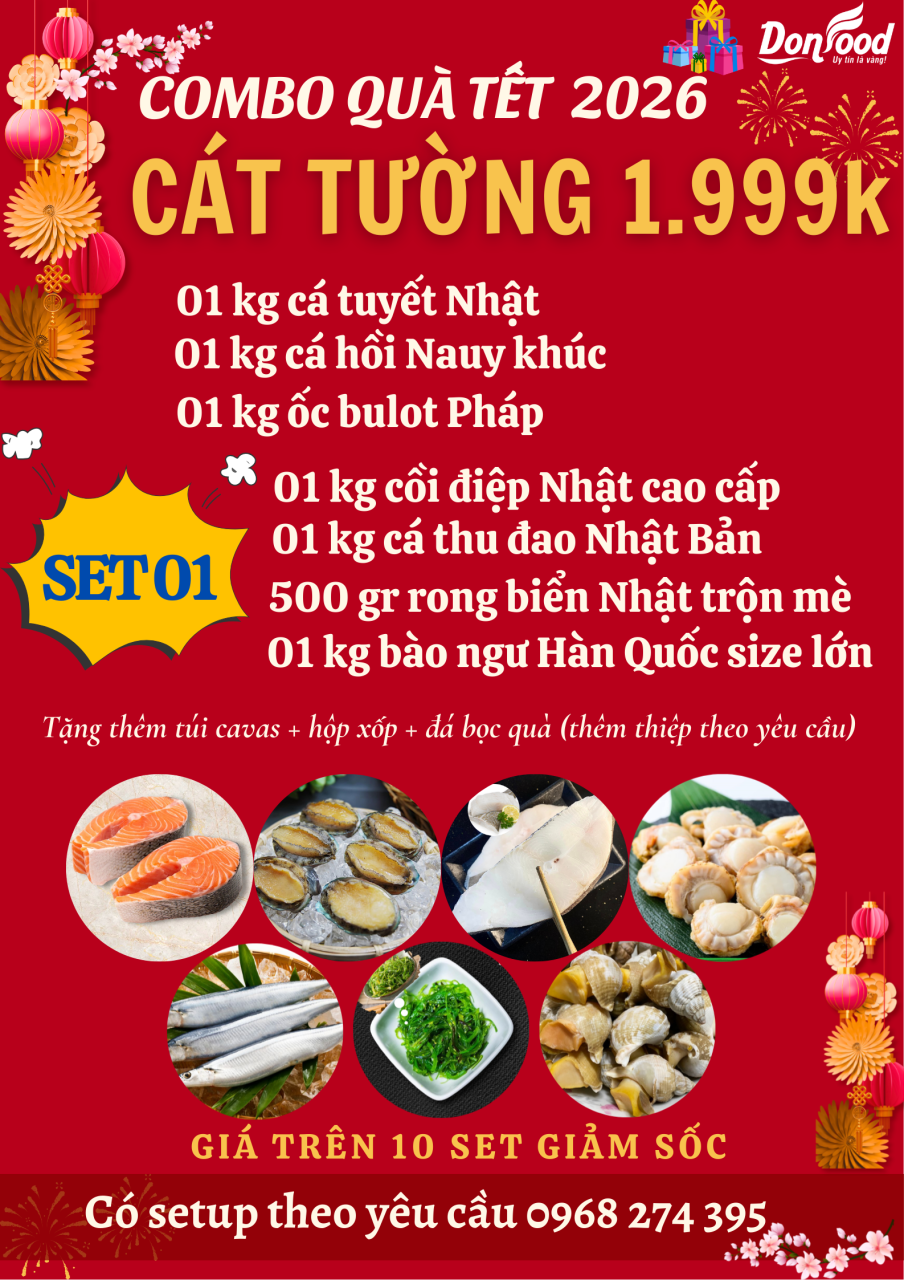 Combo quà Tết Cát Tường 1.999k hải sản nhập khẩu cao cấp DonFood