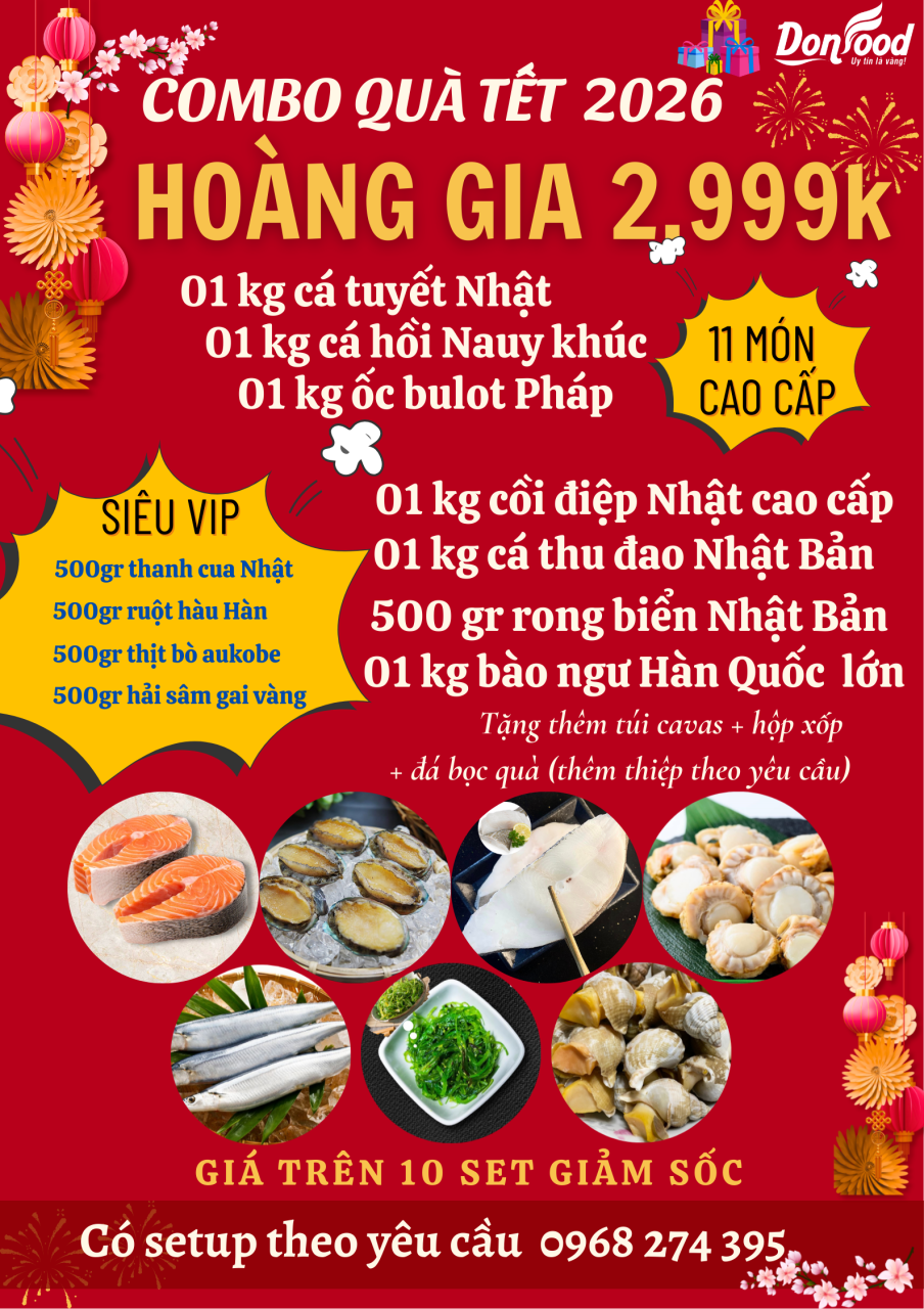 Set quà Tết doanh nghiệp Hoàng Gia 2.999k hải sâm gai vàng thịt bò Aukobe