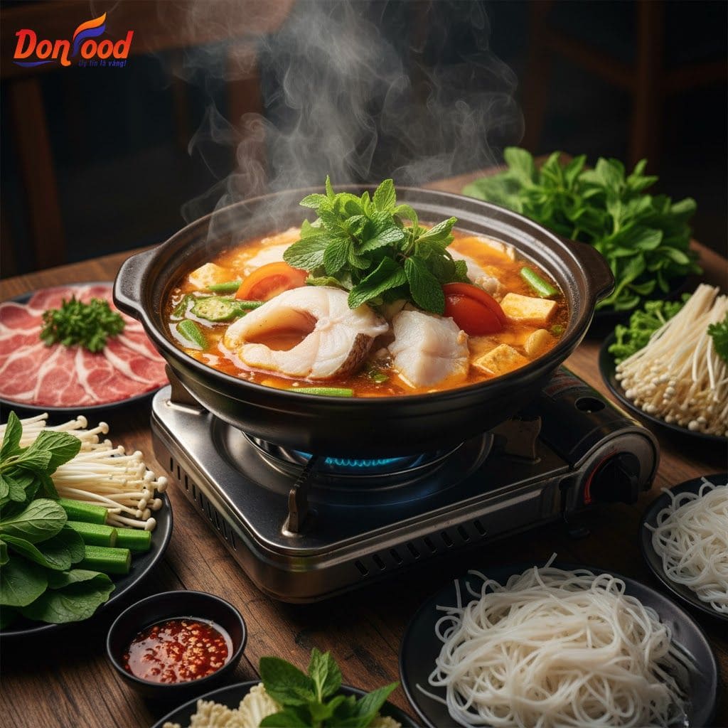 Lẩu cá tuyết DonFood thanh ngọt phù hợp bữa tiệc gia đình