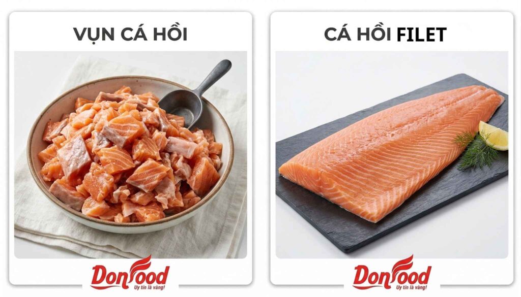 So sánh chi phí vụn cá hồi và cá hồi fillet tại DonFood