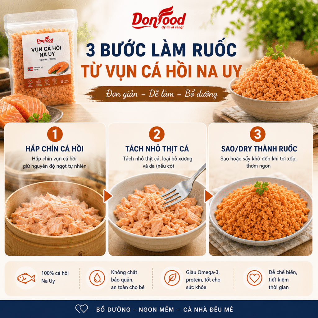 3 bước làm ruốc cá hồi