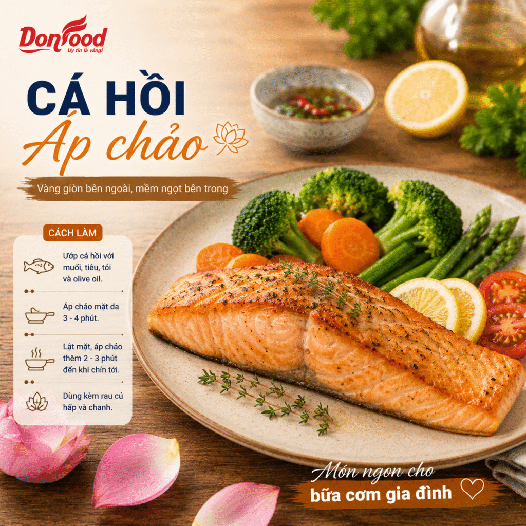 Cá hồi Na Uy áp chảo sốt chanh mềm ngon