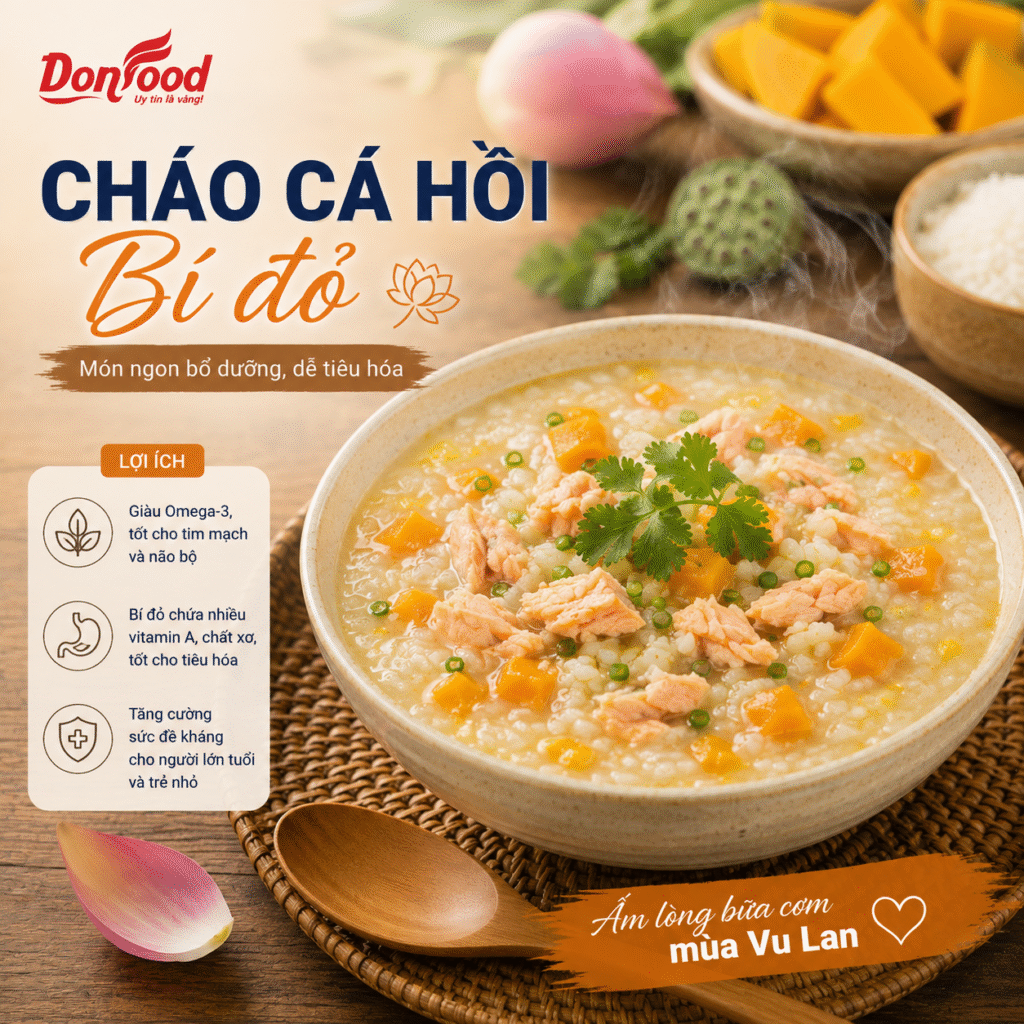 Cháo cá hồi bí đỏ mềm ngon cho người lớn tuổi