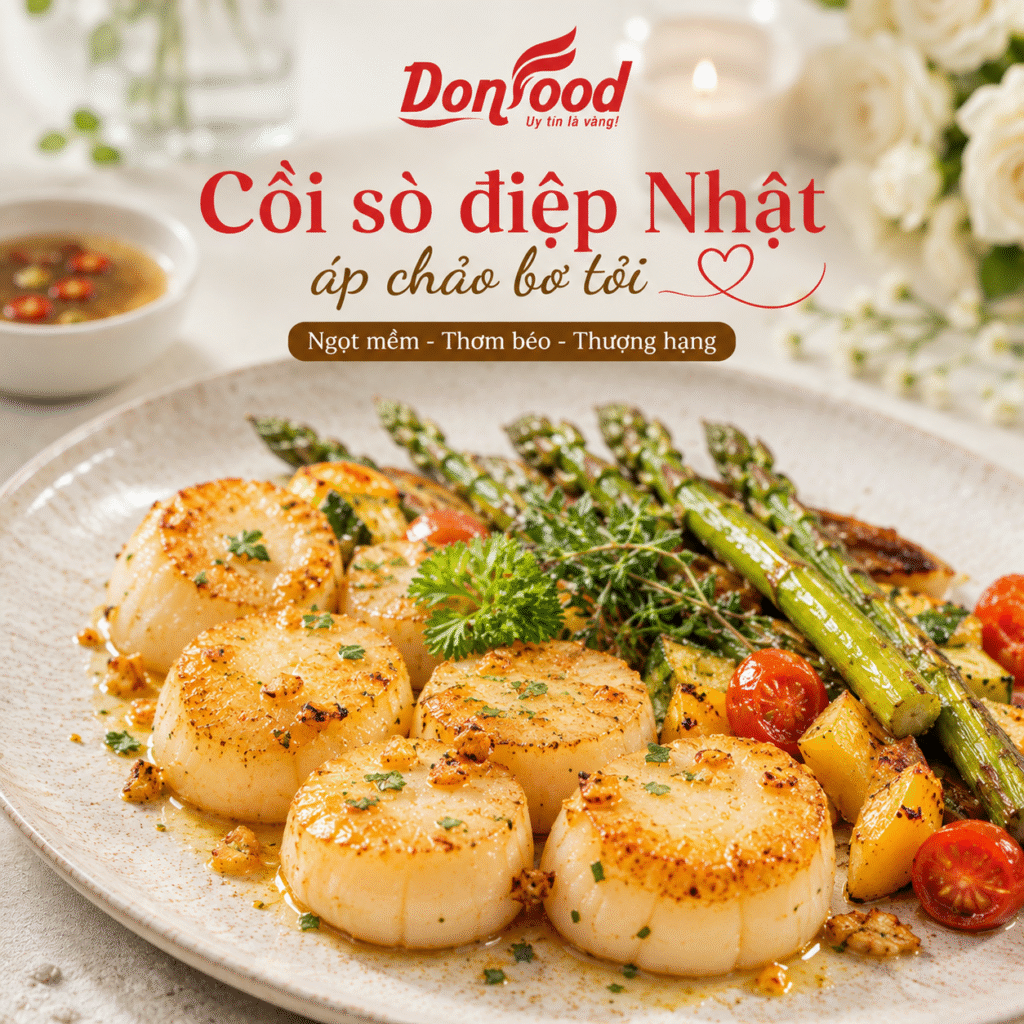 Cồi sò điệp nhật áp chảo sốt bơ tỏi