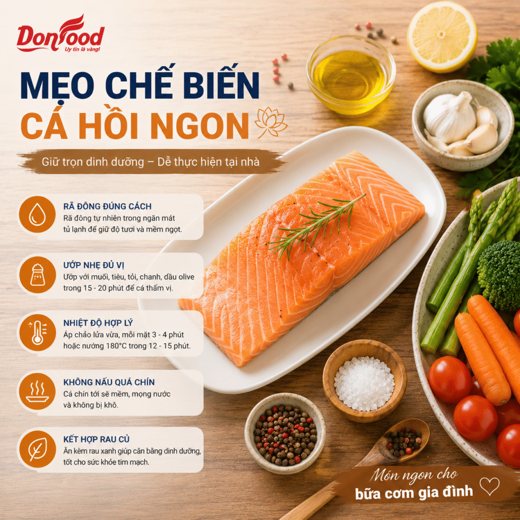 Nguyên liệu chế biến cá hồi Na Uy cùng rau củ